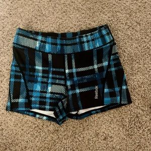 Reebok Black and Teal Patterned Spandex Shorts